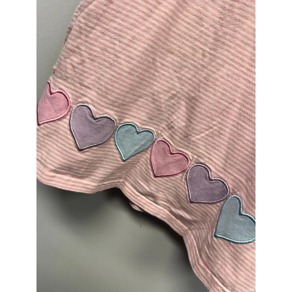 Stitchy Fish Girls Pink White Striped Heart Applique Ruffle Sleeve Dress Size 5